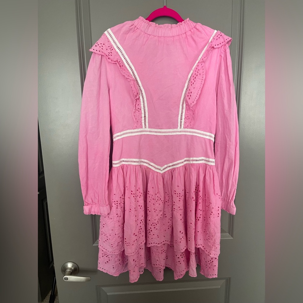 All Saints Pink Eyelet Dress romantic ruffles princess size 4 look new